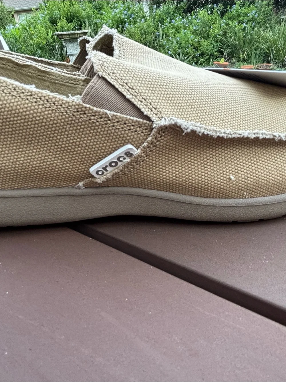 CROCS Men’s Canvas Slip-On Loafers in Khaki Tan